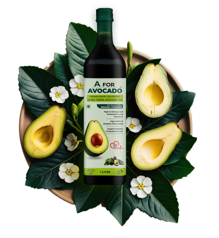 Bottle of premium extra virgin cold pressed avocado oil