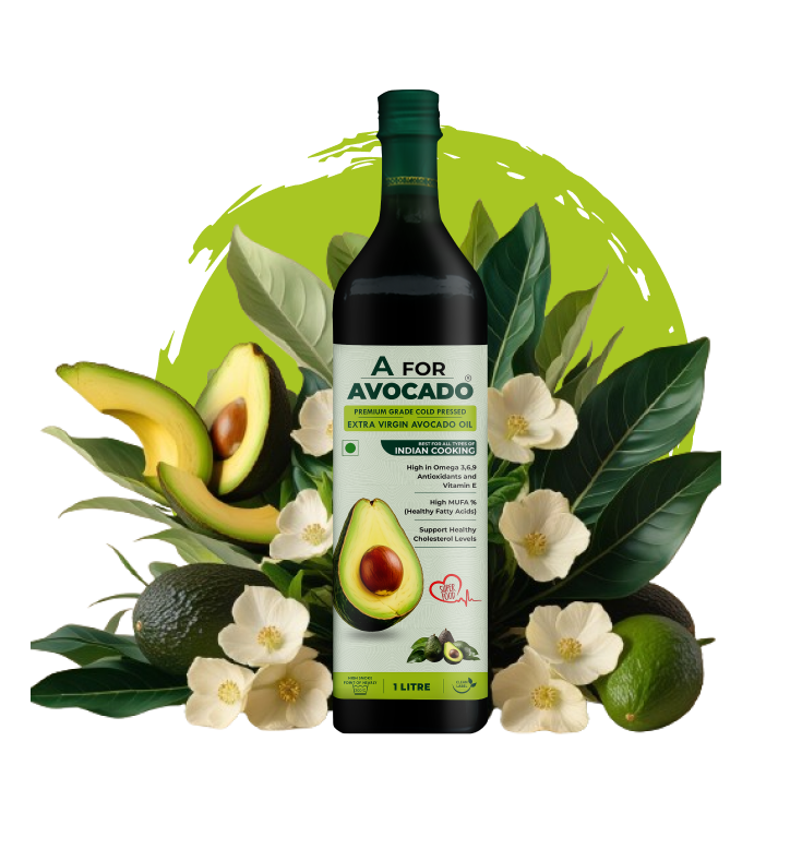 Extra virgin cold pressed avocado oil with fresh avocados